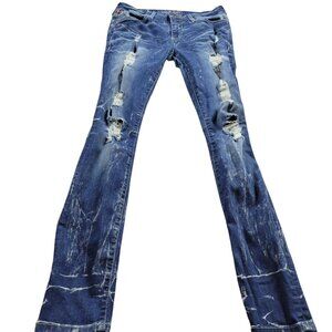 Robin’s Jean Women’s 29 Blue Skinny Distressed Embellished Long Flap Pockets